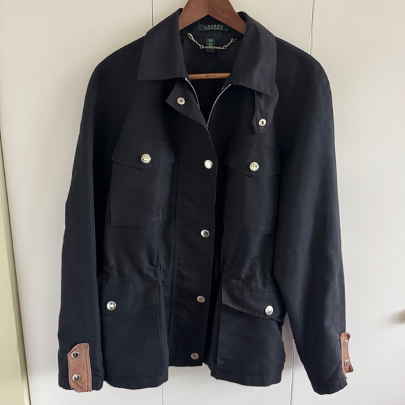 Lauren Ralph Lauren Jackets & Blazers - Lauren Ralph Lauren Black Field Jacket Leather Trim Utility Coat Womens